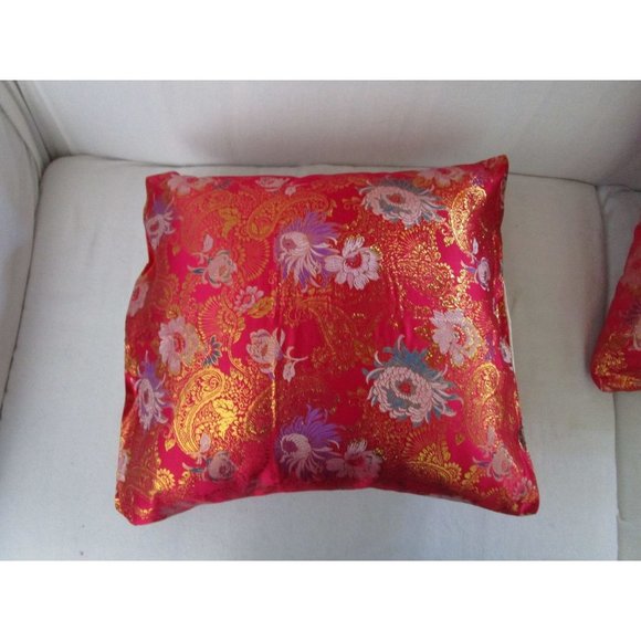 Asian Inspired Raspberry Chrysanthemum Floral Gold Accent Brocade Pillow Covers - Picture 10 of 16